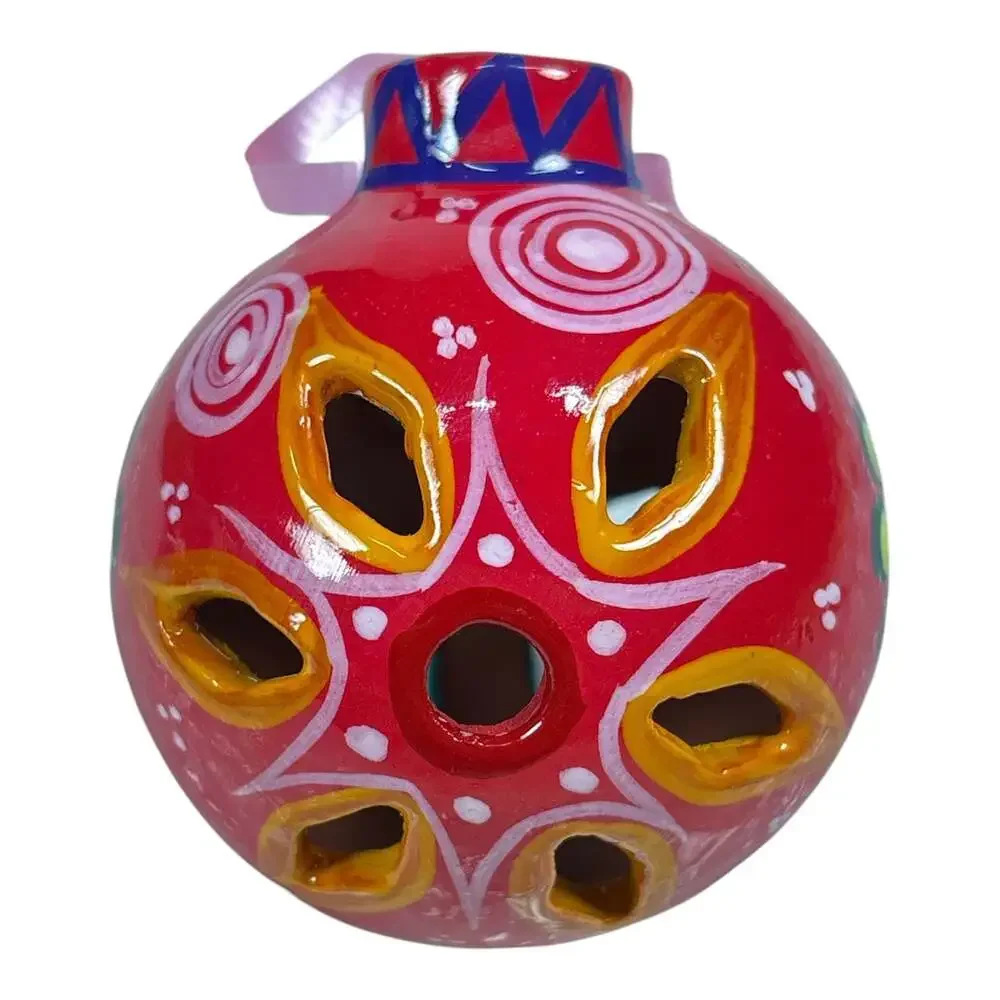 Pink Taravera Mexican Folk Art Clay Hand Painted Christmas Ornament Ball Floral